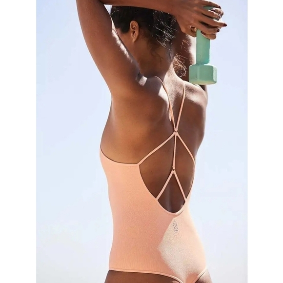 New Free People Movement Dance All Day Coral Peach Bodysuit Medium/Large - Picture 2 of 6